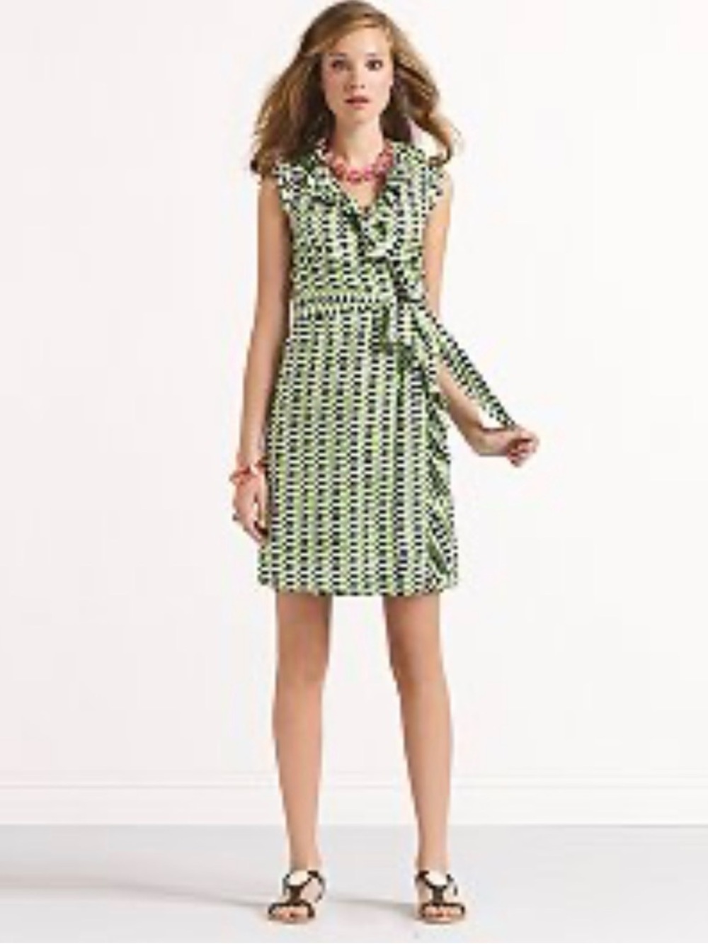 kate spade Green Geometric Sleeveless Wrap-Style Mini Dress